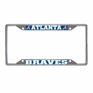 Atlanta Braves Chrome Metal License Plate Frame, 6.25in x 12.25in