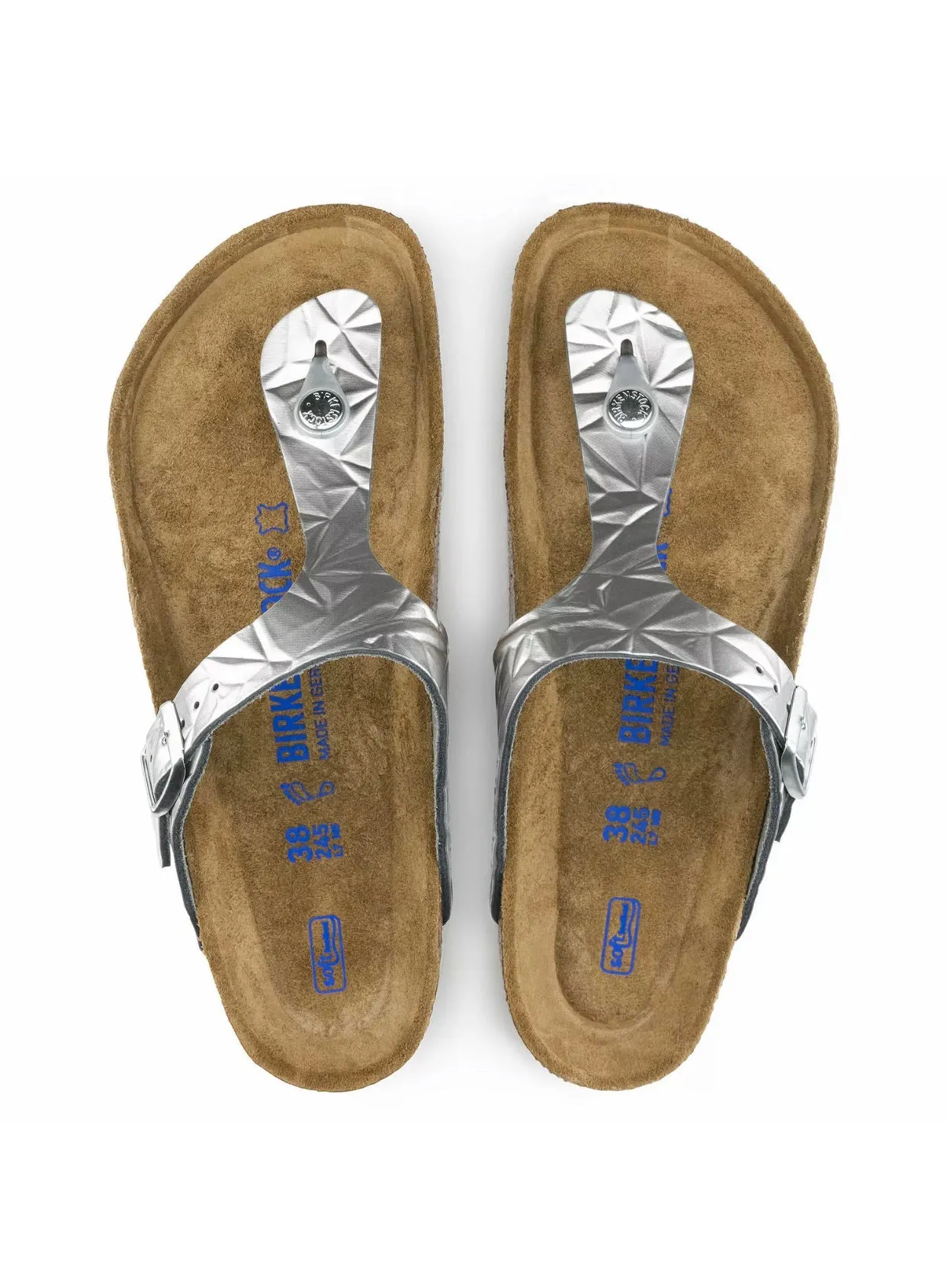 Birkenstock Gizeh Spectral Silver Metallic Leather Soft Footbed Made In Germany