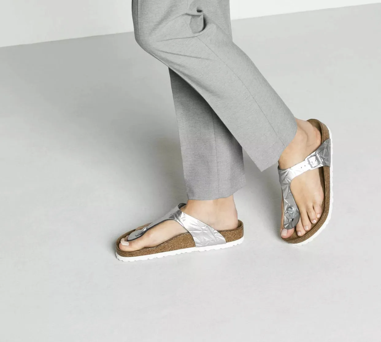 Birkenstock Gizeh Spectral Silver Metallic Leather Soft Footbed Made In Germany