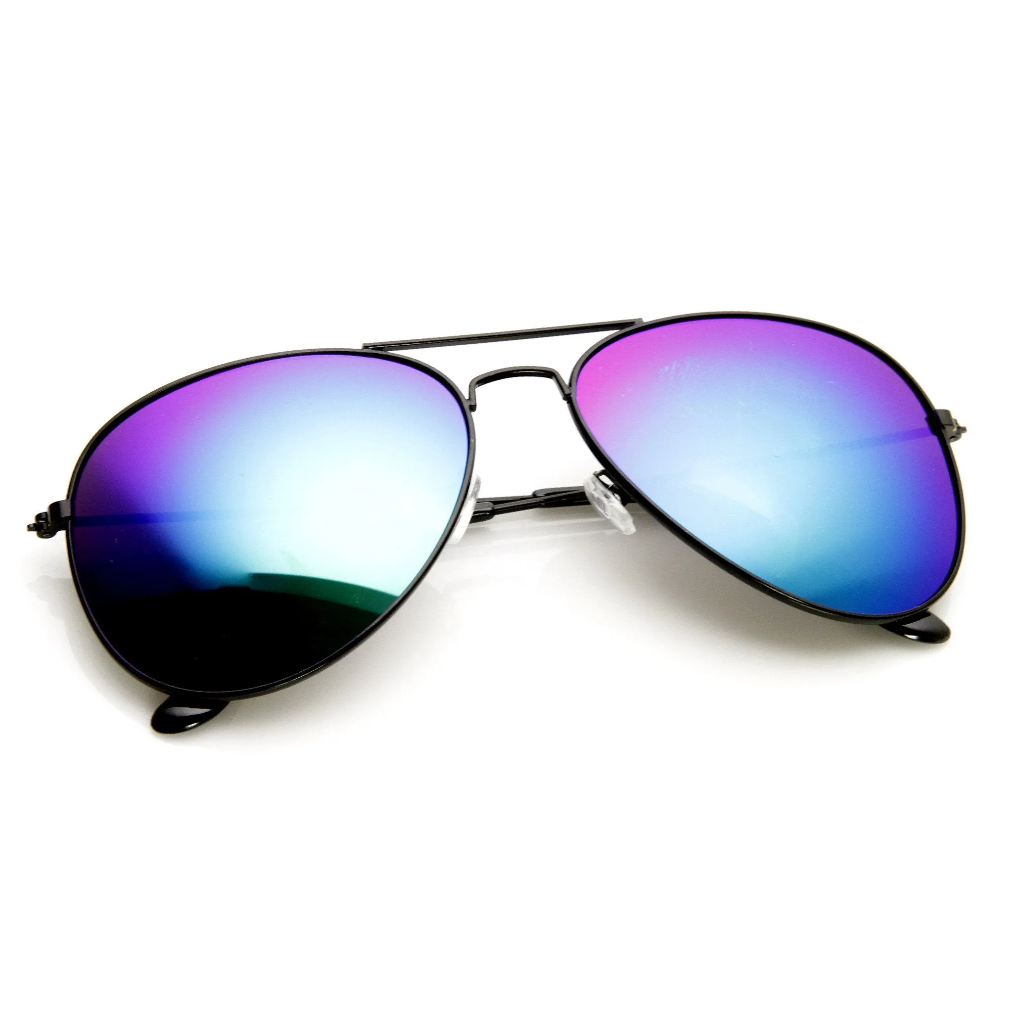 Black Metal Aviator Flash Mirrored Lens Sunglasses 1494 60mm