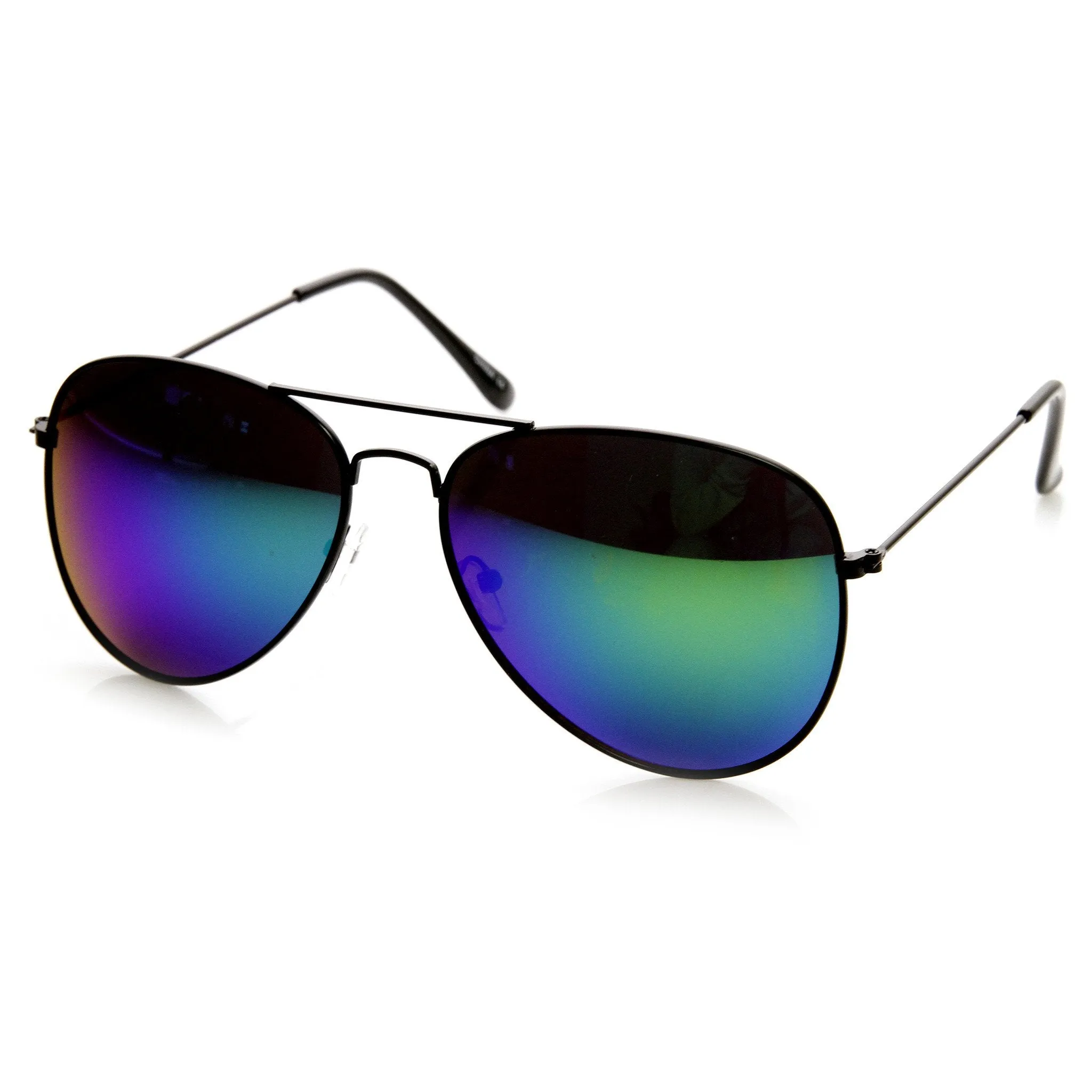 Black Metal Aviator Flash Mirrored Lens Sunglasses 1494 60mm
