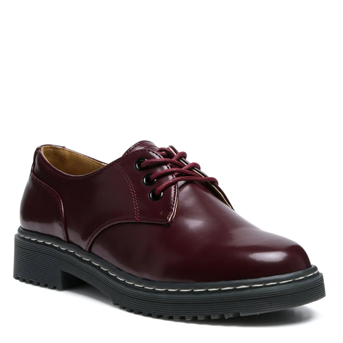 Burgundy Shanks Oxford Patent PU Shoes