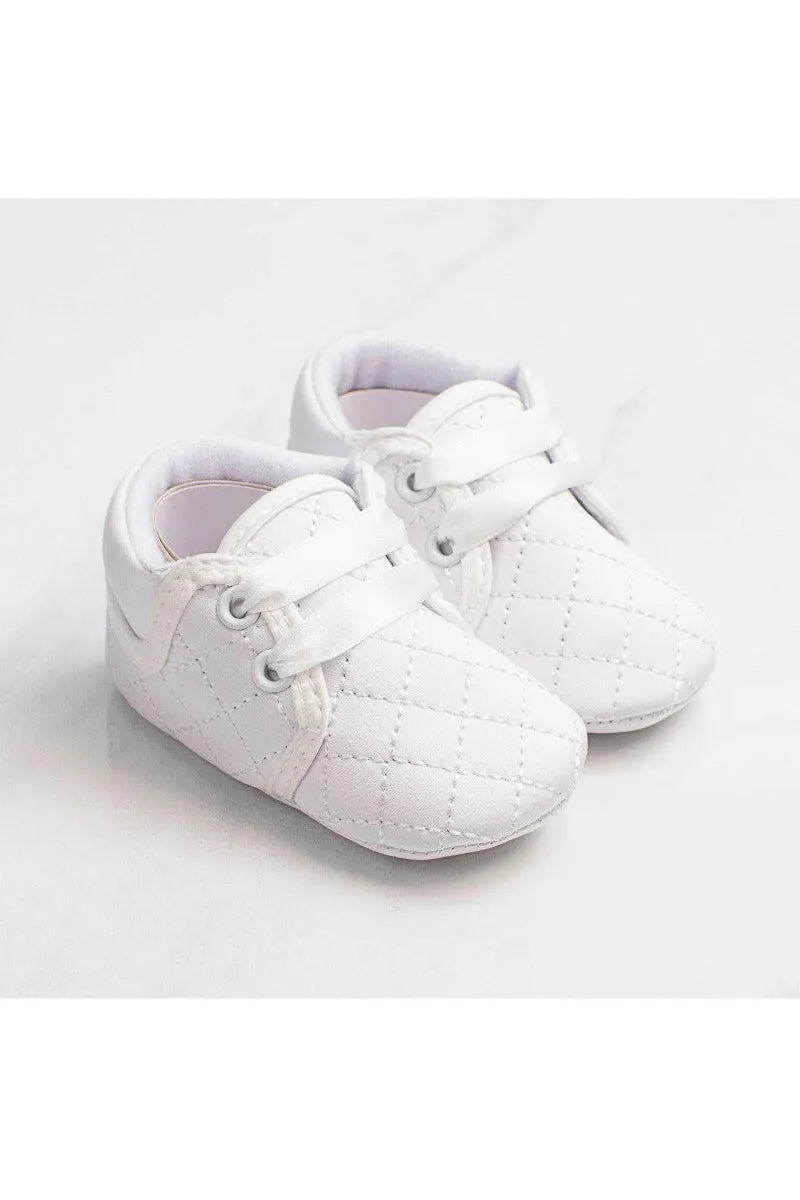 Carriage Boutique Quilted Baby Boy White Shoes
