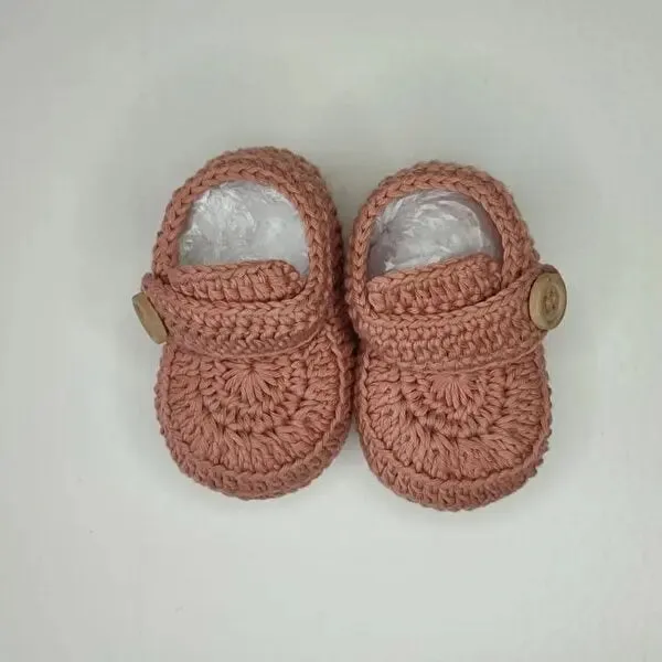 Crochet Baby Booties Brick Color