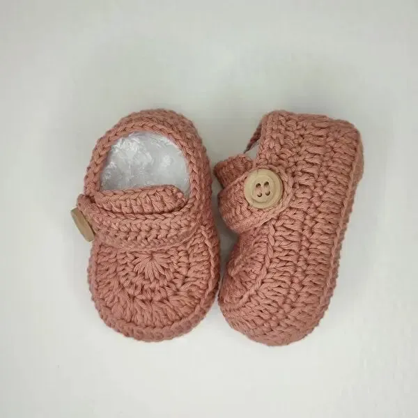Crochet Baby Booties Brick Color