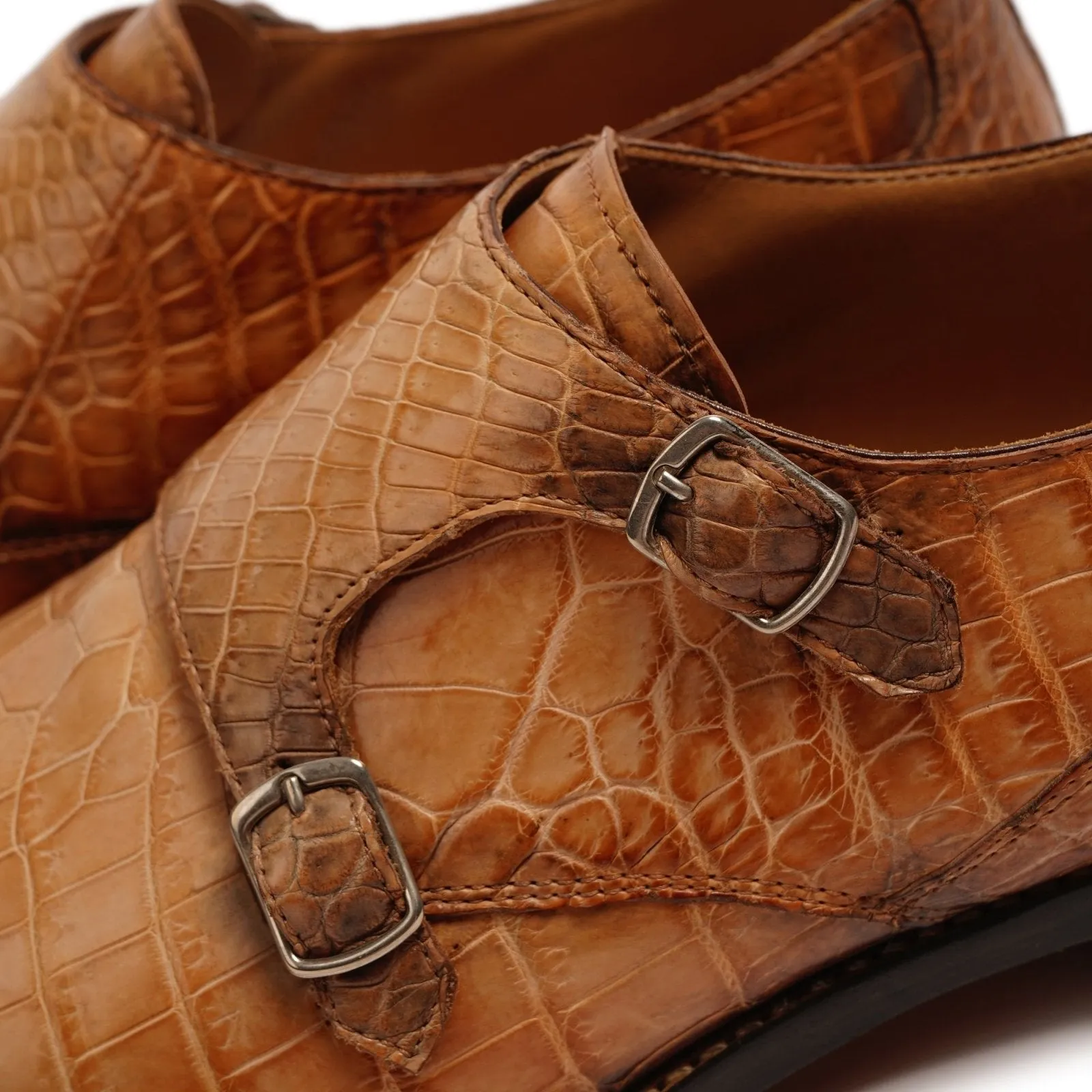 Crocodile Leather Double Strap Shoes