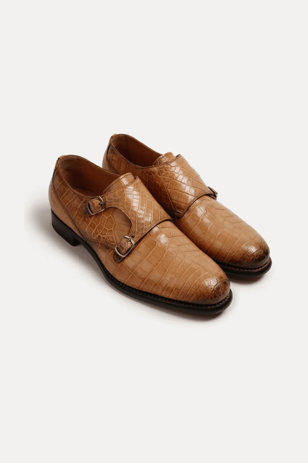 Crocodile Leather Double Strap Shoes