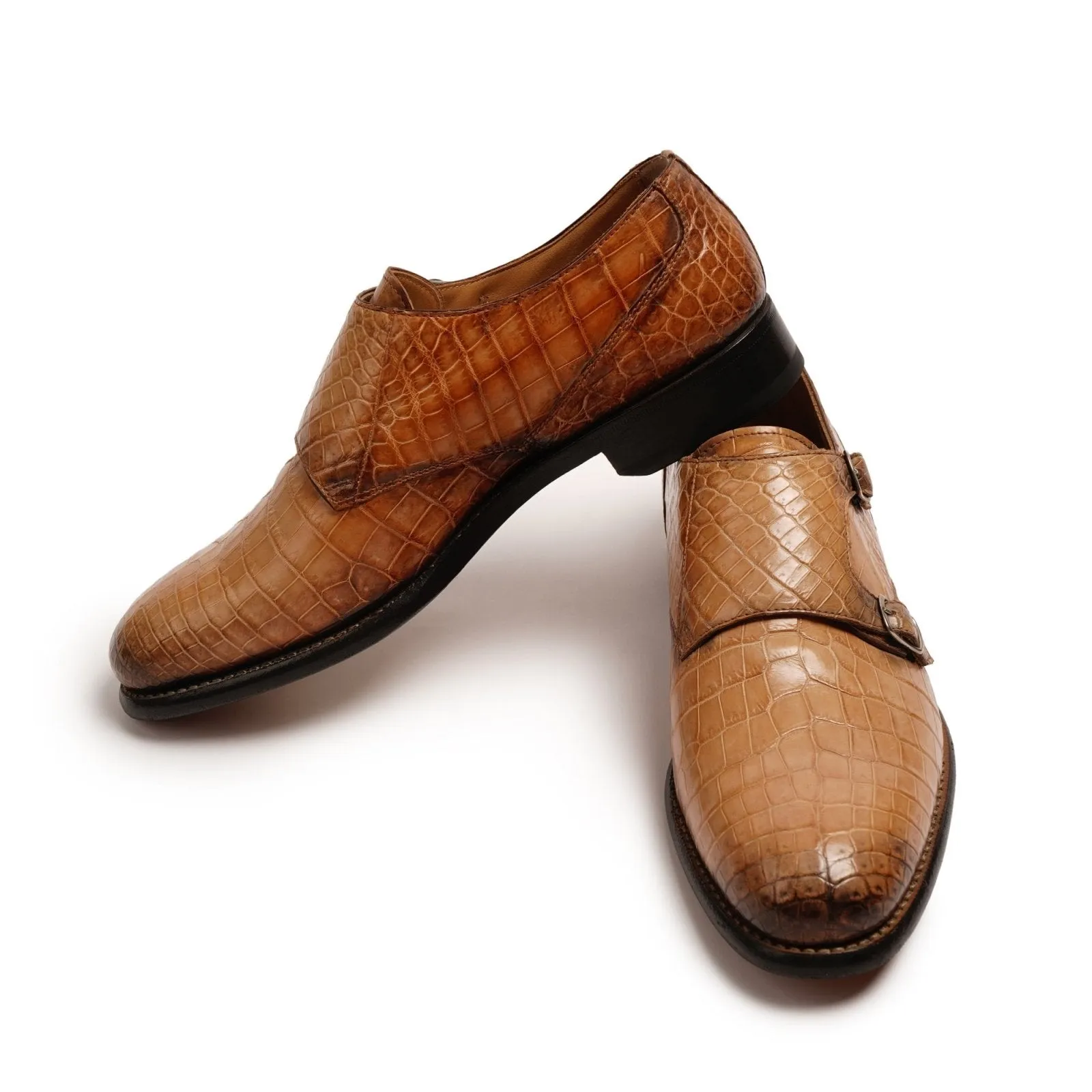 Crocodile Leather Double Strap Shoes