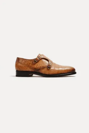 Crocodile Leather Double Strap Shoes