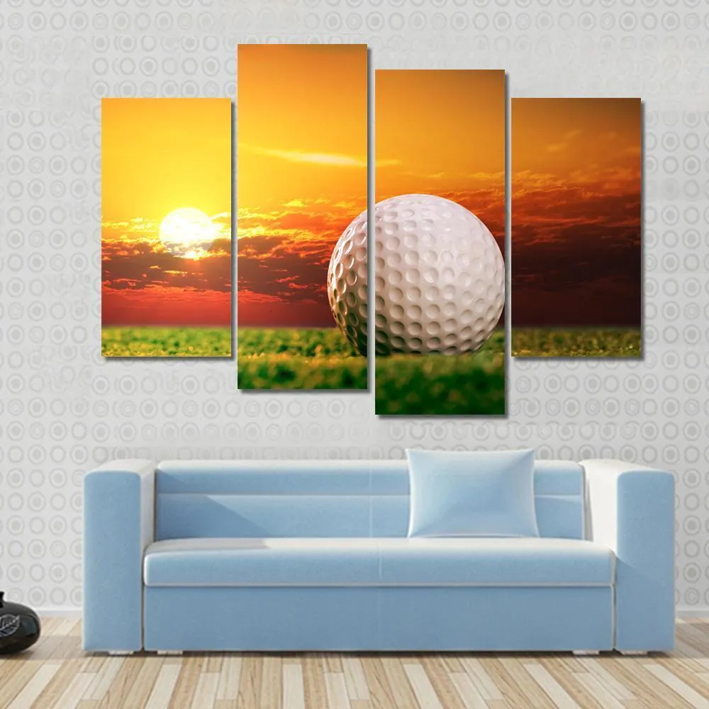 Golf Ball In Sunset Canvas Wall Art