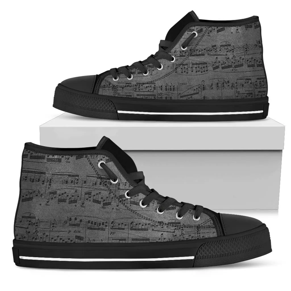 High Top Sneakers - Grunge Music Sheet | Birthday Gifts, Gift Idea, 90s Cool Custom Canvas Shoes, Aesthetic, Unique, Cute, Kawaii Hi Tops