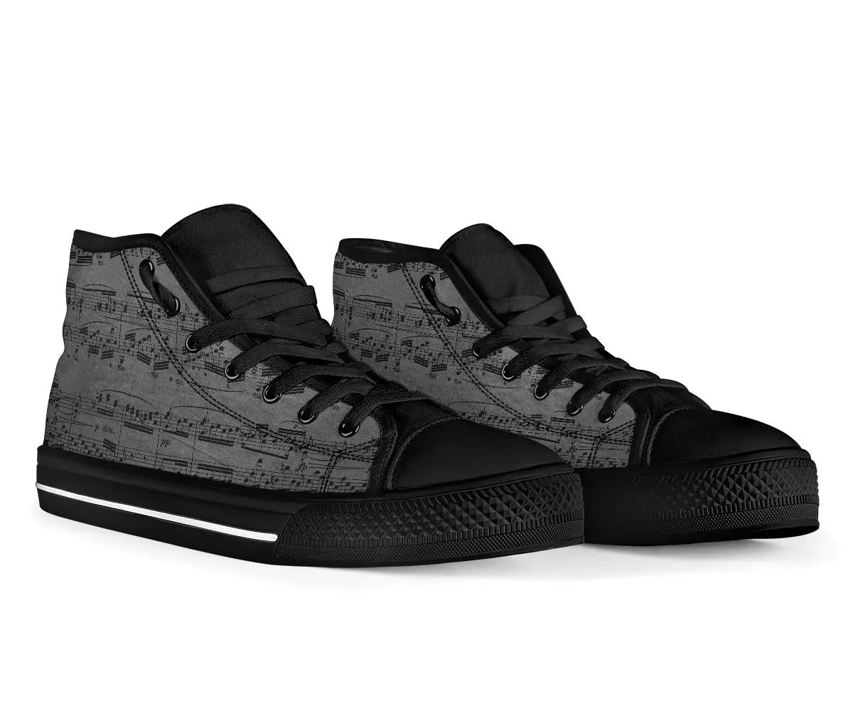 High Top Sneakers - Grunge Music Sheet | Birthday Gifts, Gift Idea, 90s Cool Custom Canvas Shoes, Aesthetic, Unique, Cute, Kawaii Hi Tops