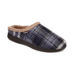 Isotoner Mens Plaid Hoodback Slippers Navy Blue Large