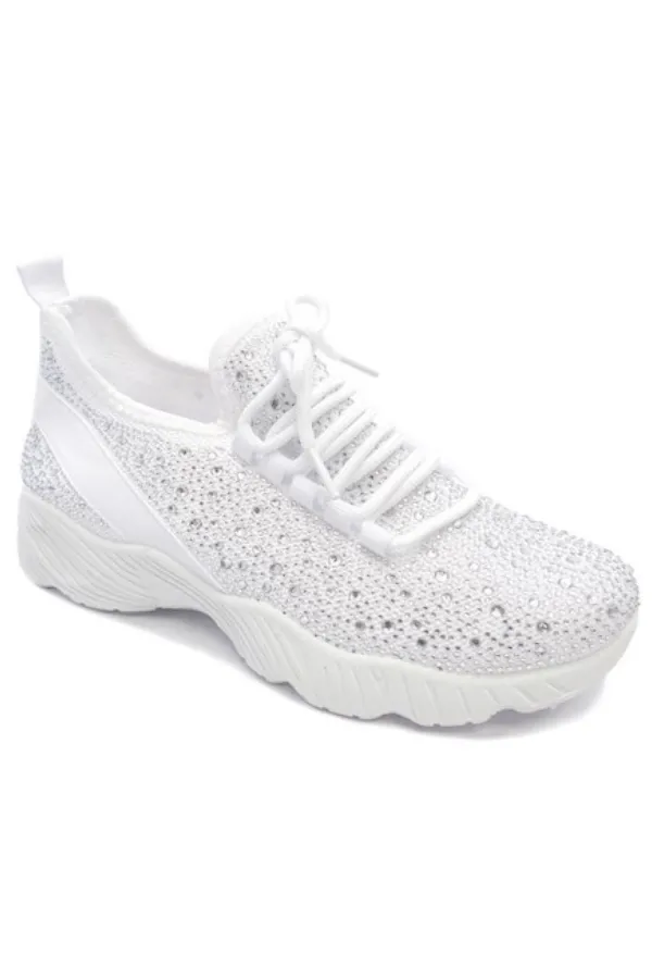 Knit Rhinestone Pull Up Sneakers