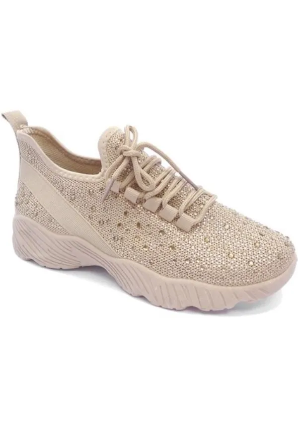 Knit Rhinestone Pull Up Sneakers