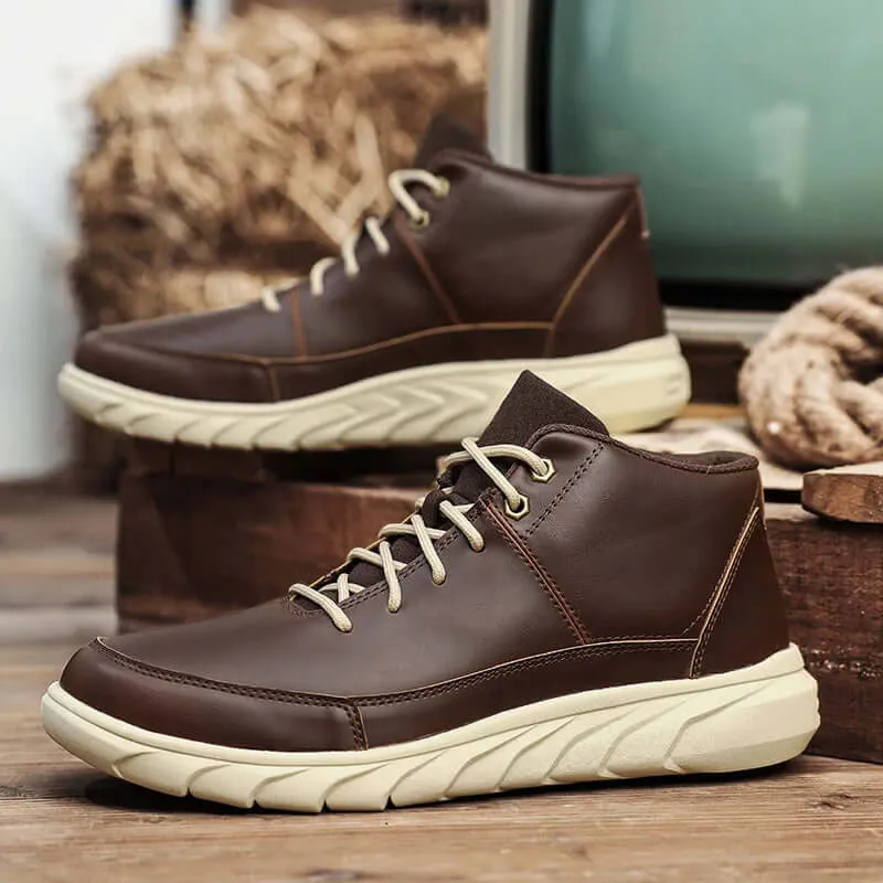 Men's High-Top Leather Sneakers with Cushioned Insole