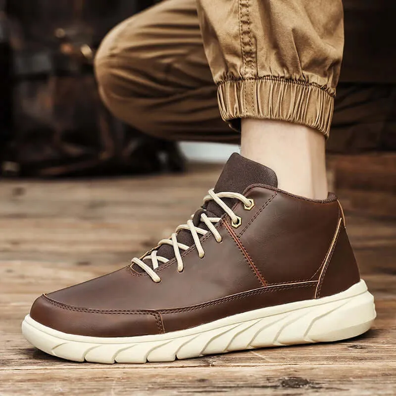 Men's High-Top Leather Sneakers with Cushioned Insole