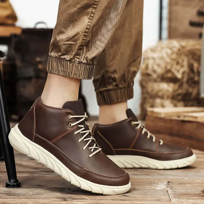 Men's High-Top Leather Sneakers with Cushioned Insole