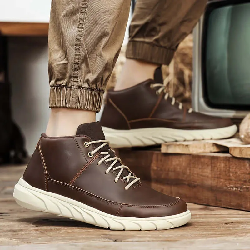 Men's High-Top Leather Sneakers with Cushioned Insole