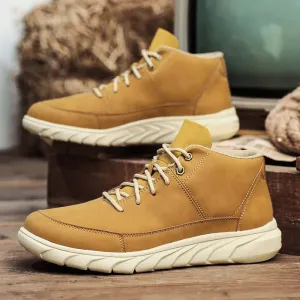 Men's High-Top Leather Sneakers with Cushioned Insole
