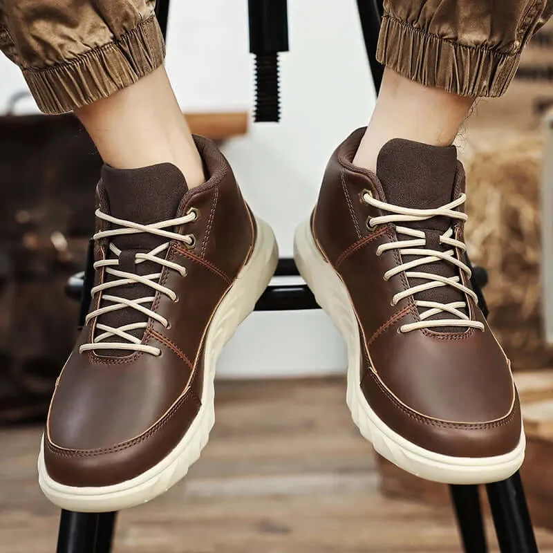 Men's High-Top Leather Sneakers with Cushioned Insole