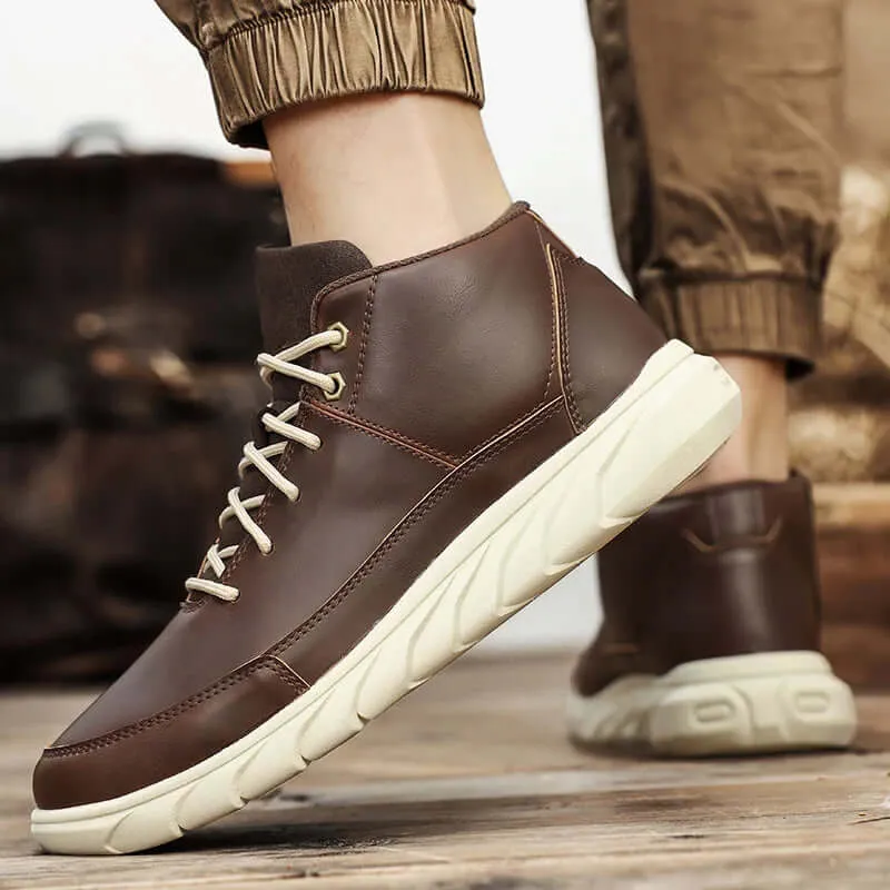 Men's High-Top Leather Sneakers with Cushioned Insole