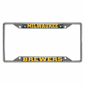 Milwaukee Brewers Chrome Metal License Plate Frame, 6.25in x 12.25in