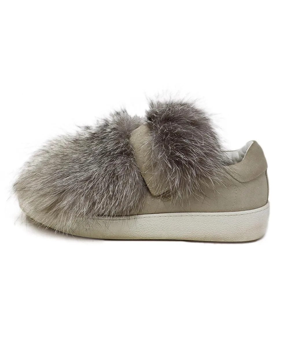 Moncler Taupe Suede & Fox Fur Sneakers sz 8