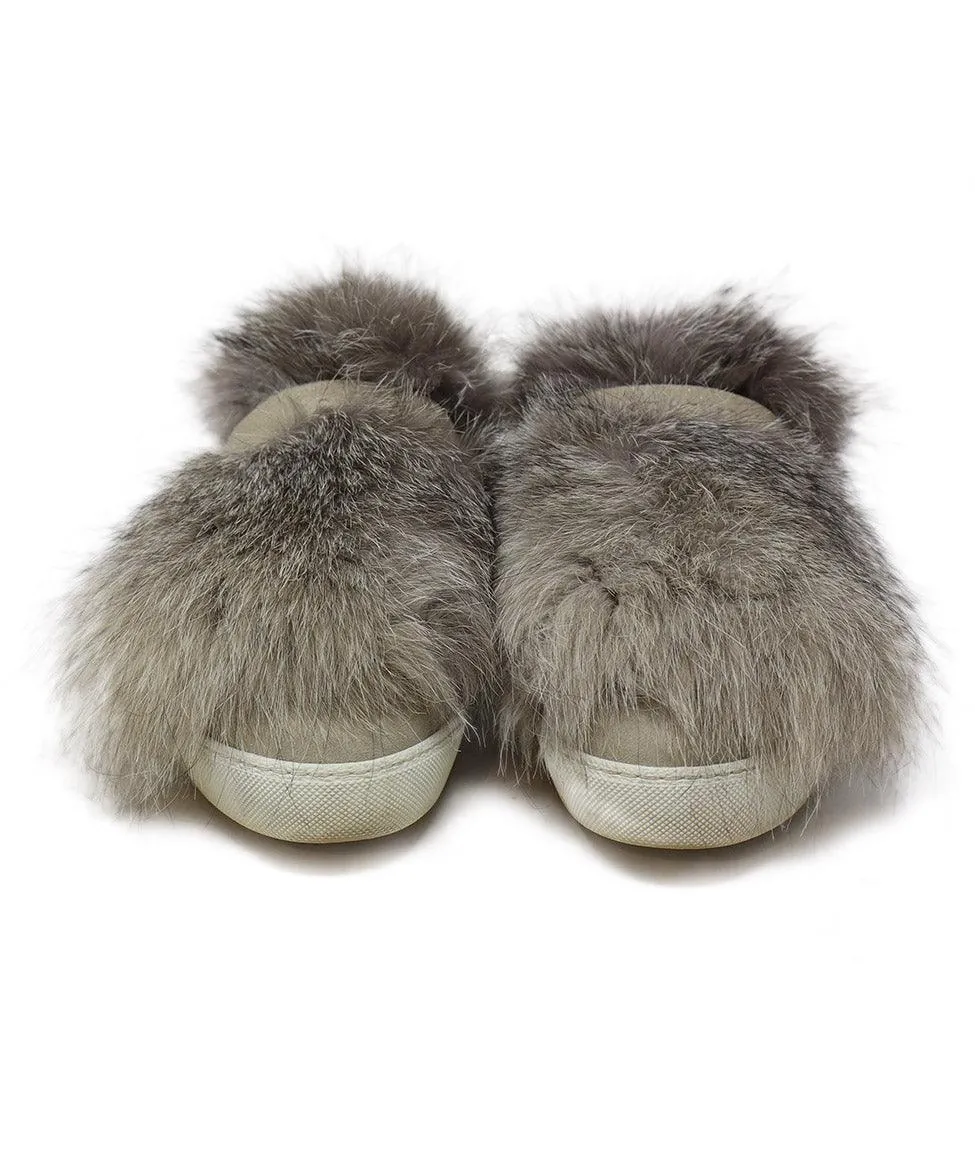 Moncler Taupe Suede & Fox Fur Sneakers sz 8