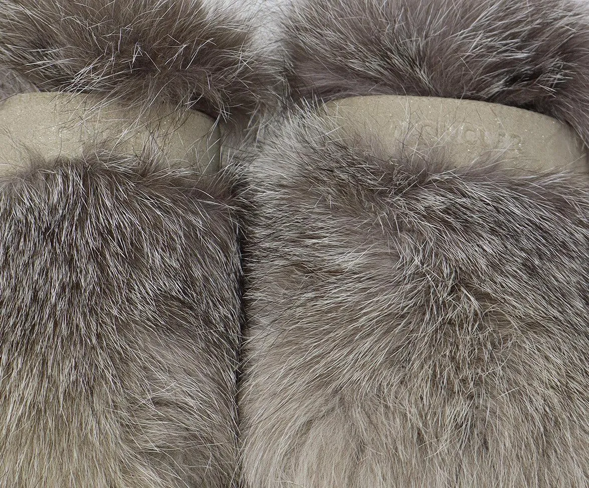 Moncler Taupe Suede & Fox Fur Sneakers sz 8