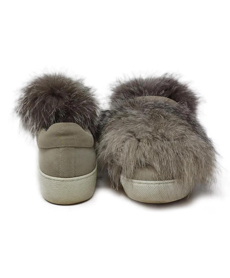 Moncler Taupe Suede & Fox Fur Sneakers sz 8