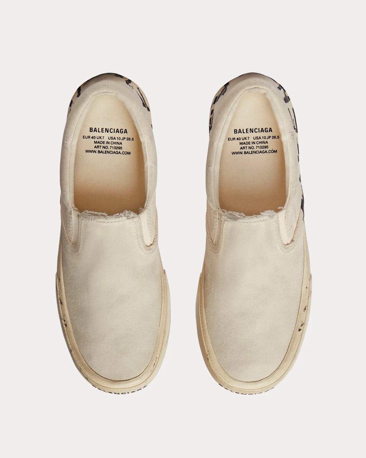 Paris Graffiti Destroyed Cotton White / Black Slip On Sneakers