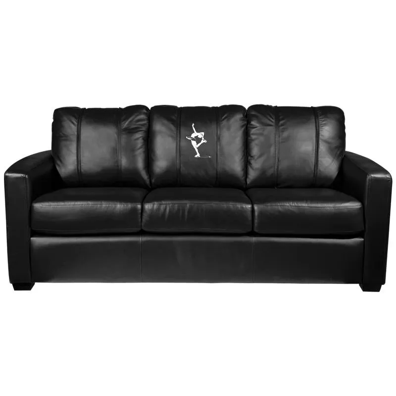 Silver Sofa with Figure Skater Catch Foot Logo Panel