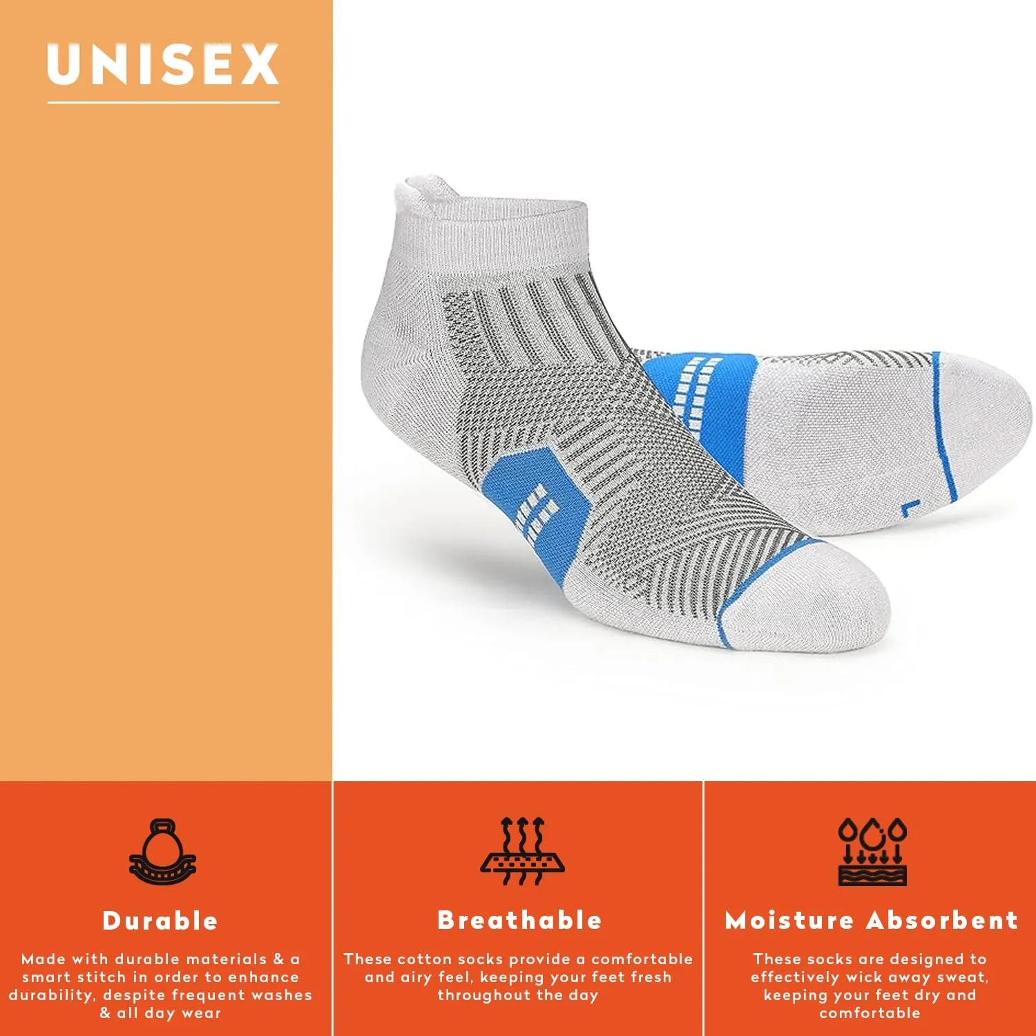 Supersox Accelerator Unisex Design Breathable with Cushion Terry Ankle Cnut Tab Athletic Socks - Pack of 3