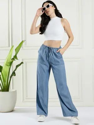 Women elasticated denim pants with pockets