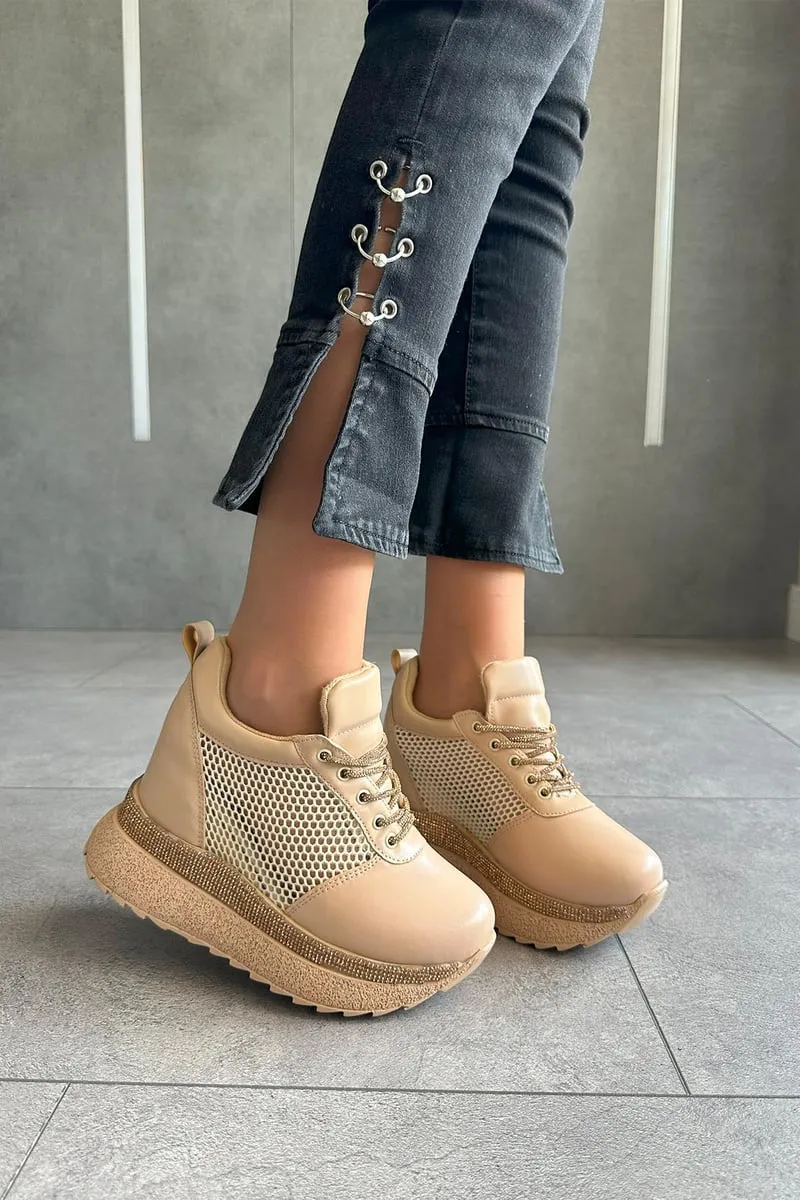 Women's Cream Wedge Sports Shoes