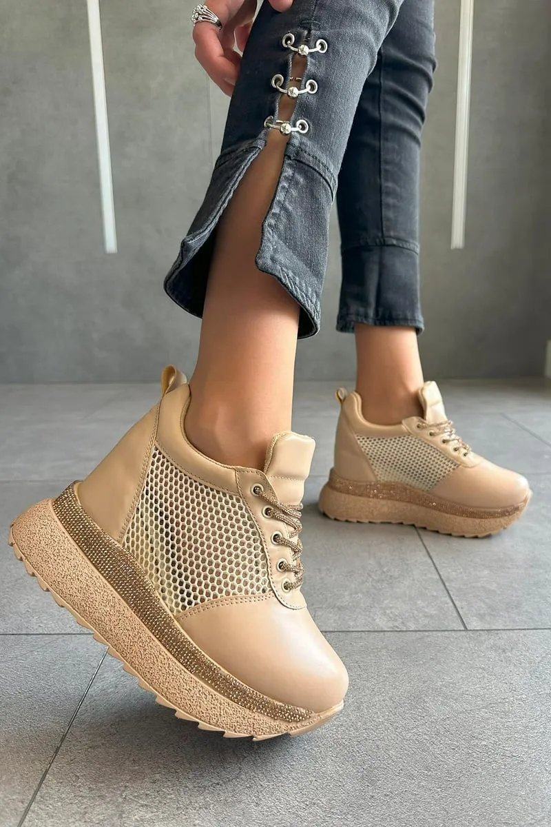 Women's Cream Wedge Sports Shoes
