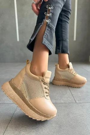 Women's Cream Wedge Sports Shoes
