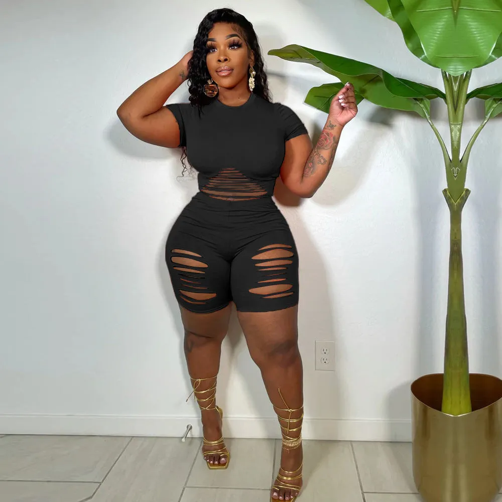 Women's Sexy Hole Solid Color Casual Sports Suit