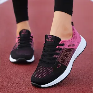 Women's Striped Knit Sneakers, Lightweight Breathable Casual Low Tops