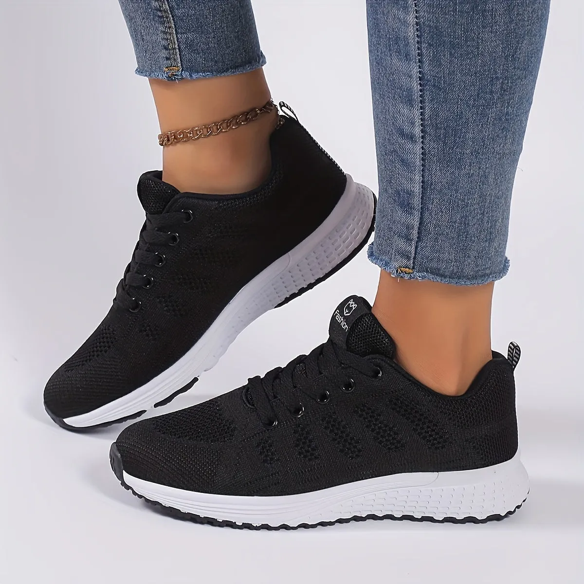 Women's Striped Knit Sneakers, Lightweight Breathable Casual Low Tops