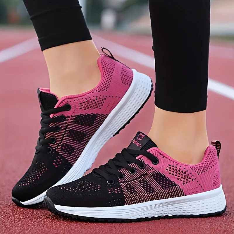 Women's Striped Knit Sneakers, Lightweight Breathable Casual Low Tops