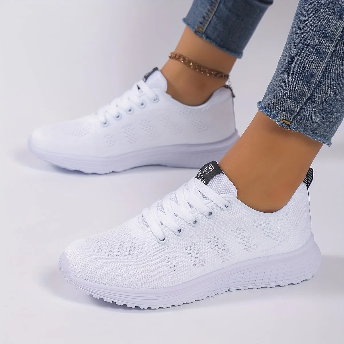 Women's Striped Knit Sneakers, Lightweight Breathable Casual Low Tops