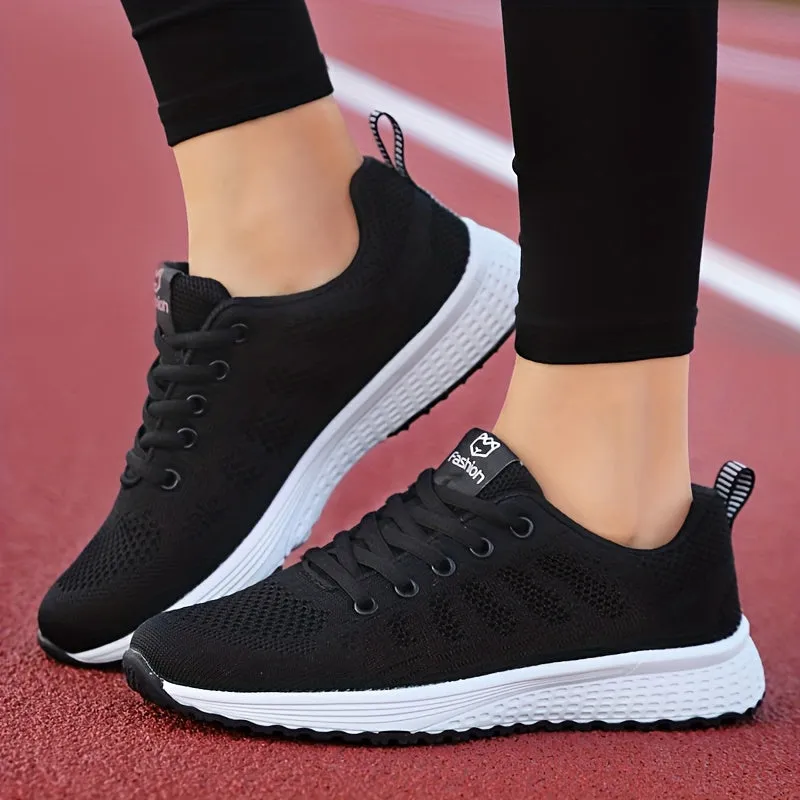 Women's Striped Knit Sneakers, Lightweight Breathable Casual Low Tops