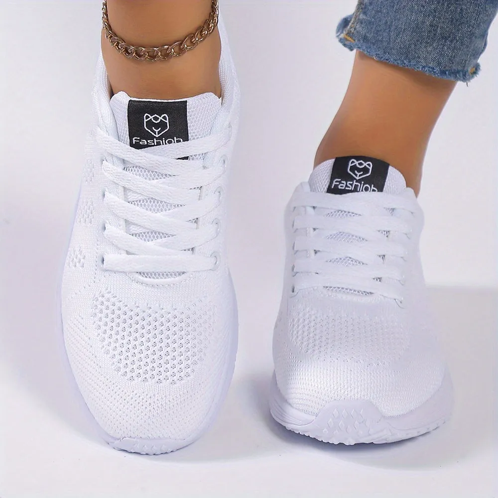 Women's Striped Knit Sneakers, Lightweight Breathable Casual Low Tops