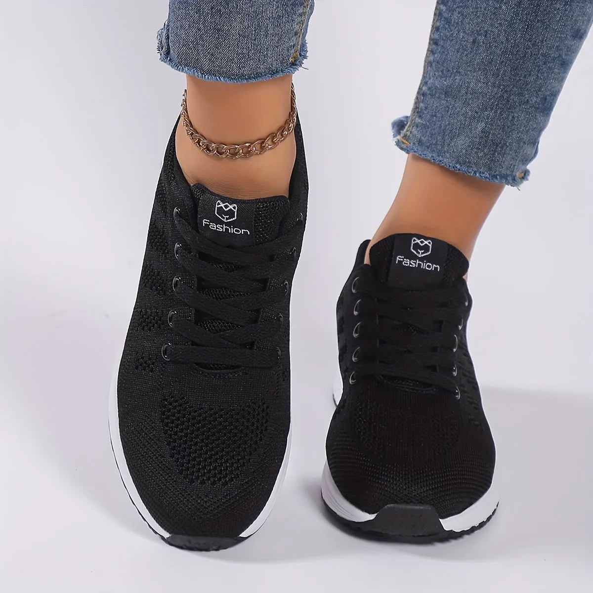 Women's Striped Knit Sneakers, Lightweight Breathable Casual Low Tops