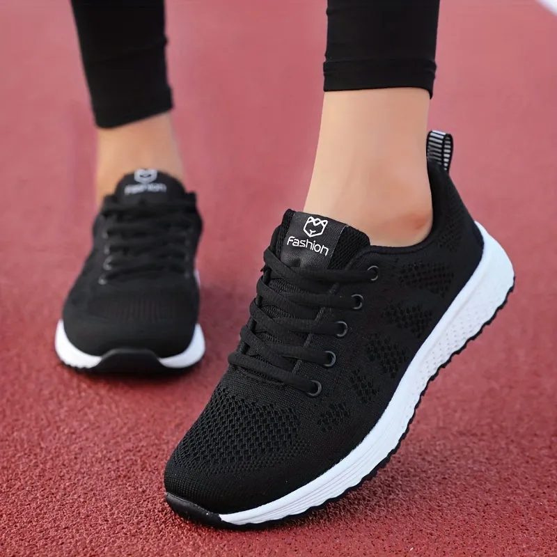 Women's Striped Knit Sneakers, Lightweight Breathable Casual Low Tops