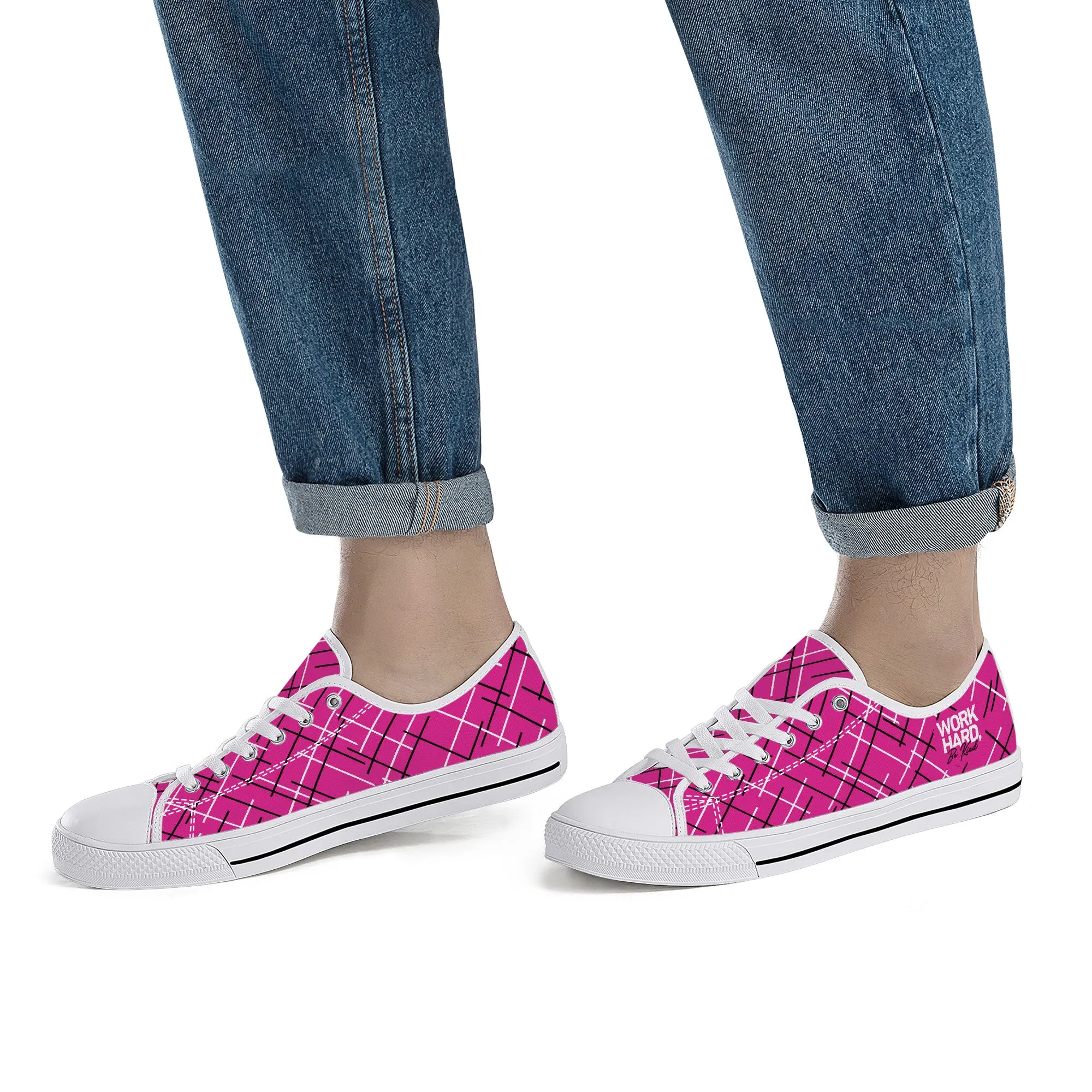 Work Hard Be Kind - Pink w/ LinesLow Top Canvas Shoes