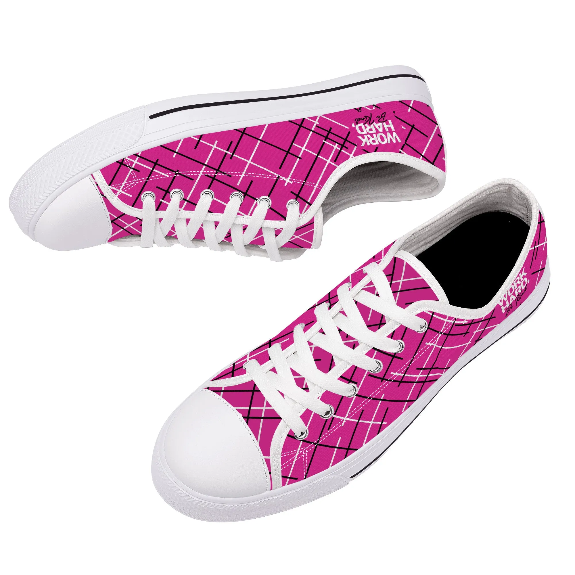 Work Hard Be Kind - Pink w/ LinesLow Top Canvas Shoes