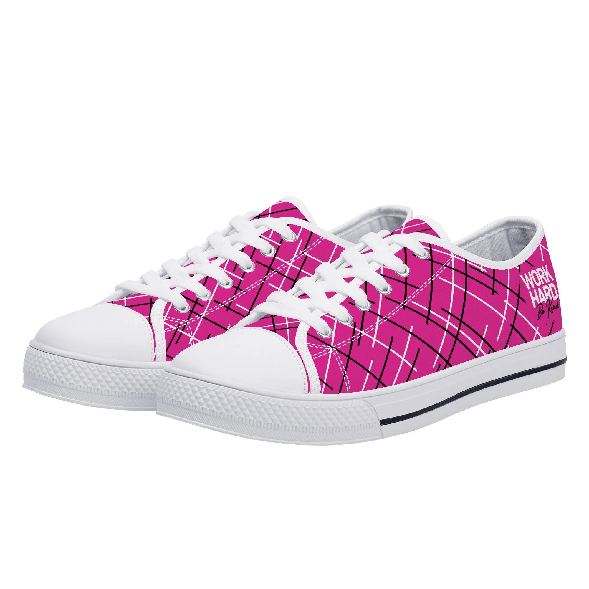 Work Hard Be Kind - Pink w/ LinesLow Top Canvas Shoes